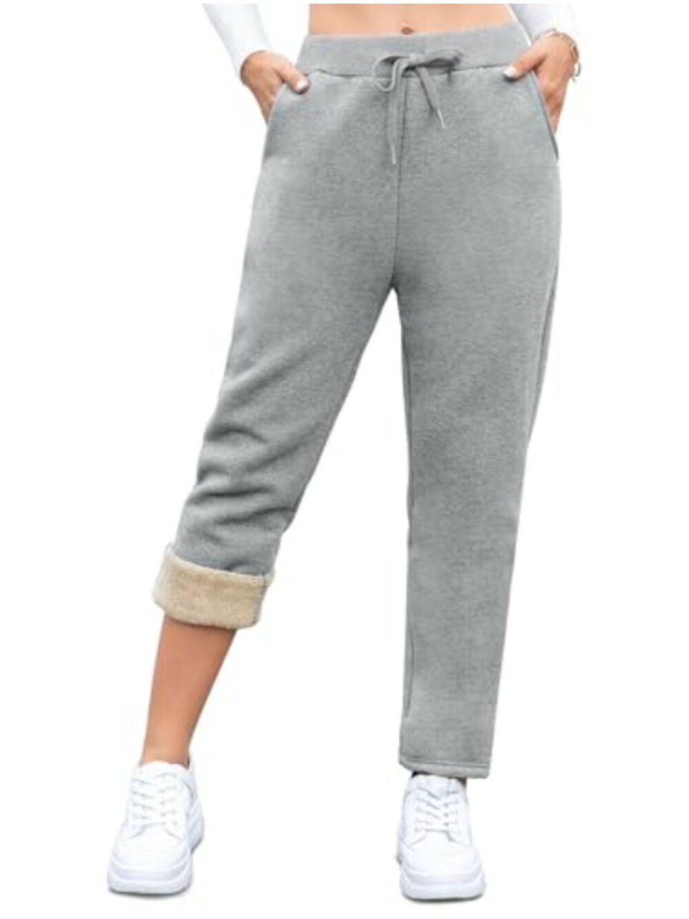 Fleece Lined Joggers for Women High Waisted Warm Thermal Sweatpants Soft Cozy